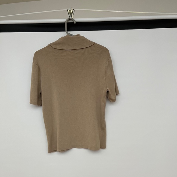 Talbots Camel short sleeve Silk-Lycra blend cowl neck top - Picture 2 of 5